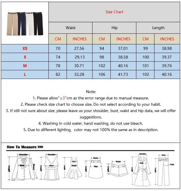 BSAY Women Solid Color Wide Leg Pants High Waist Turn Up Cuff Hem With Metal Buckle Belt Elegant Commuter Casual Long Trousers
