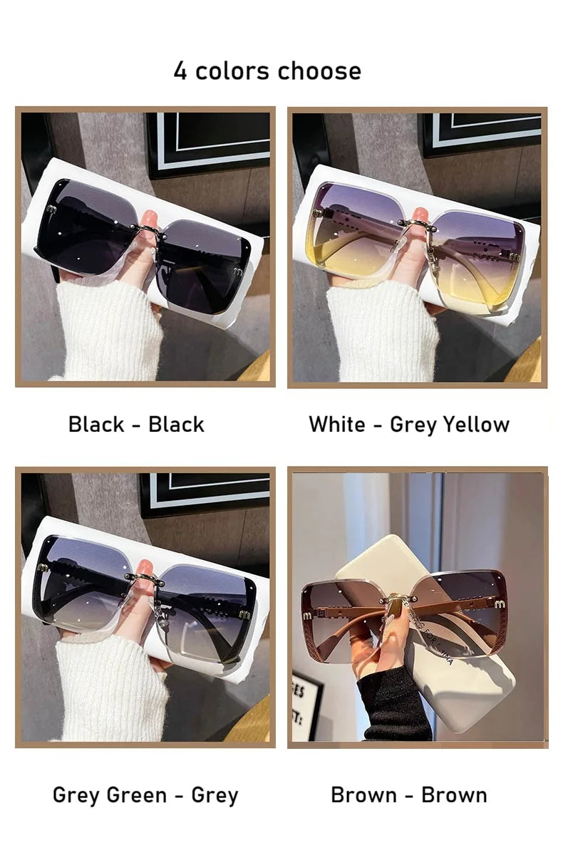 QVQV Fashion Oversized Square Sunglasses Women 2026 New Side Frame Letters Luxury Brand Sun Glasses Trendy Driving Eyeglasses