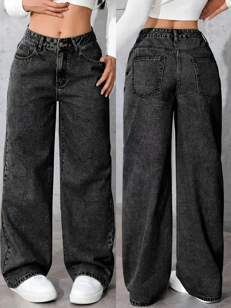 Wide Leg Distressed Straight Jeans for Women Elastic Casual Bootcut Denim Pants Bestseller Fashionable Ladies Jeans