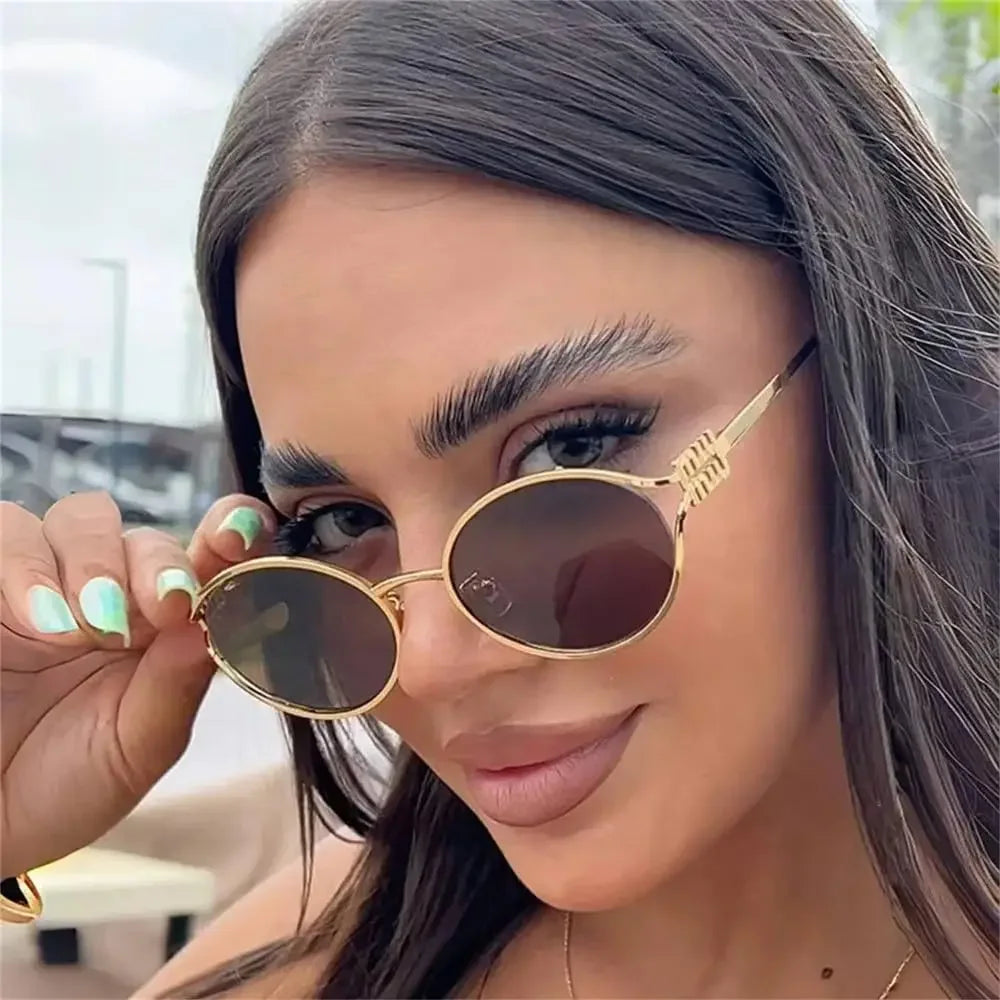 1Pc Trendy and Fashionable Metal Oval Frame Women's Sunglasses, a Must ...