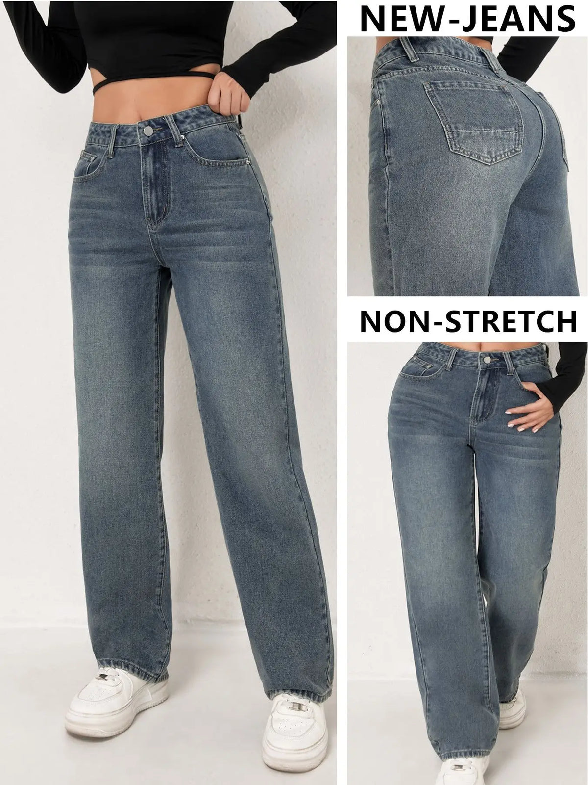 Wide Leg Distressed Straight Jeans for Women Elastic Casual Bootcut Denim Pants Bestseller Fashionable Ladies Jeans