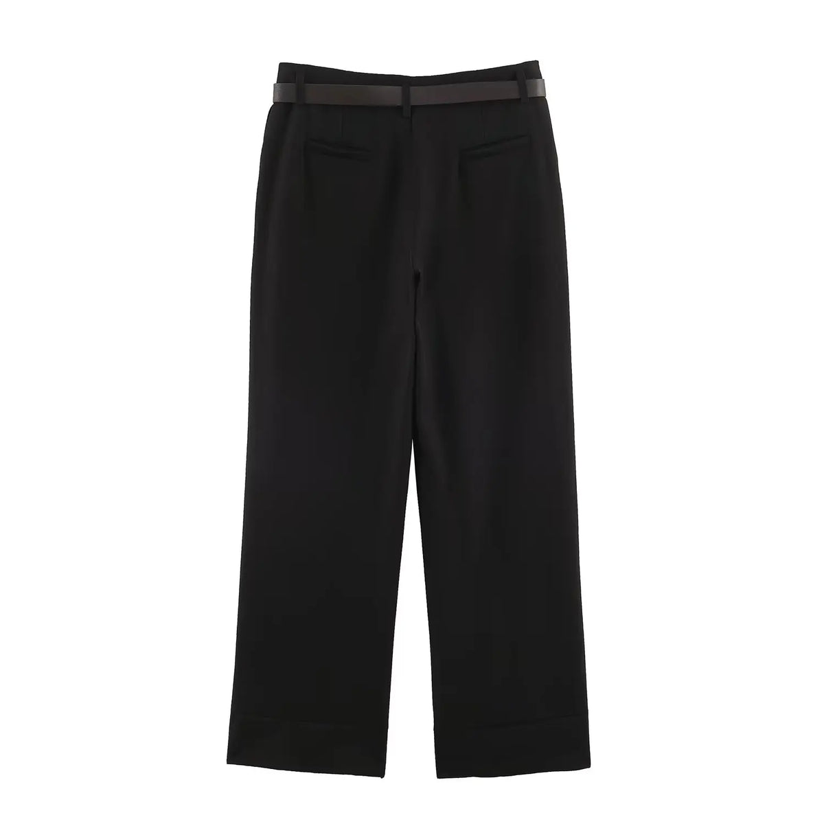 BSAY Women Solid Color Wide Leg Pants High Waist Turn Up Cuff Hem With Metal Buckle Belt Elegant Commuter Casual Long Trousers