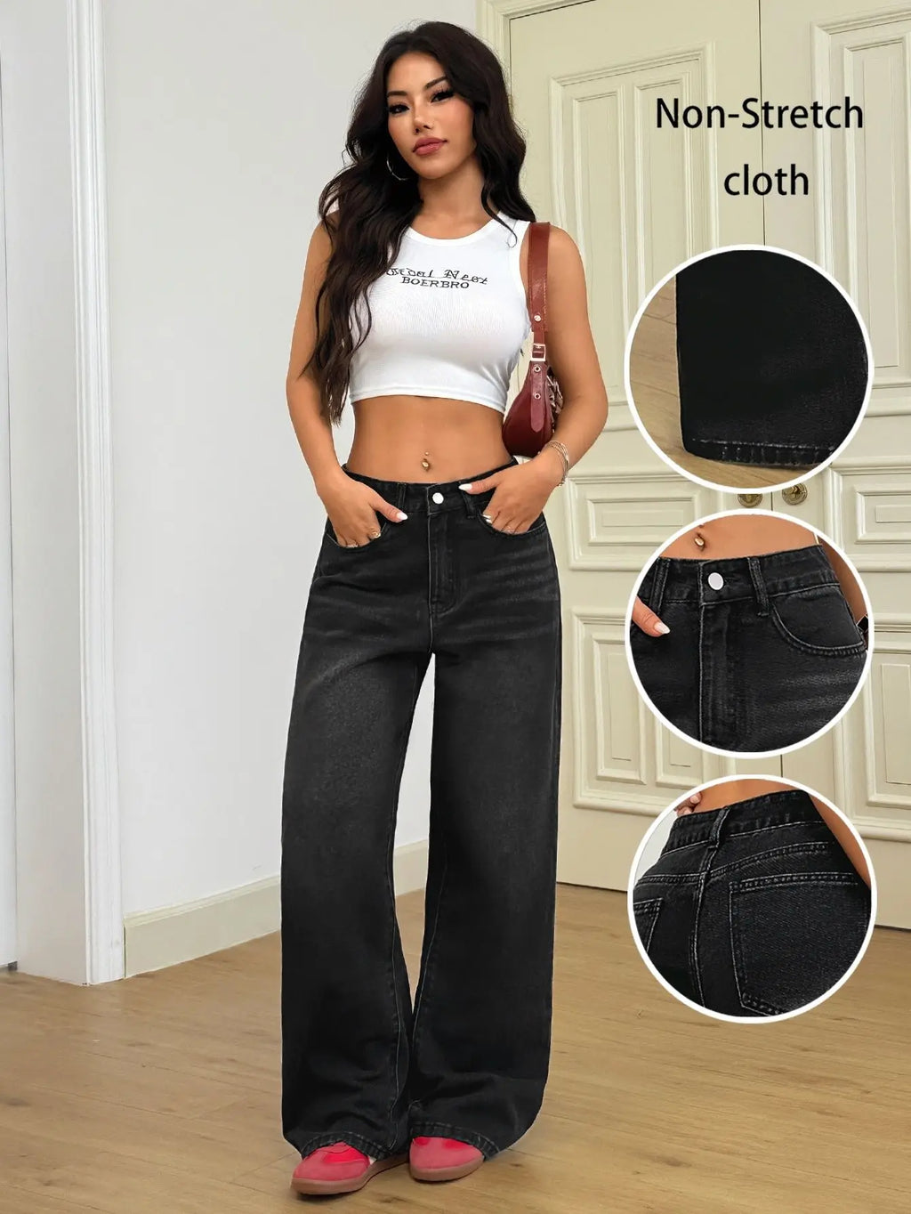 Wide Leg Distressed Straight Jeans for Women Elastic Casual Bootcut Denim Pants Bestseller Fashionable Ladies Jeans