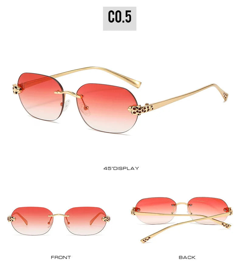 Luxury Brand Rimless Sunglasses Men Women Fashion Cheetah Decoration Metal Shades Frameless UV400 Shades Street Photography