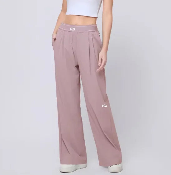 Women Sport Pants Quick Dry Wide Leg Athletic Pant Elastic High Waist Pleated Straight Trousers With Pockets Loose Fit Workout