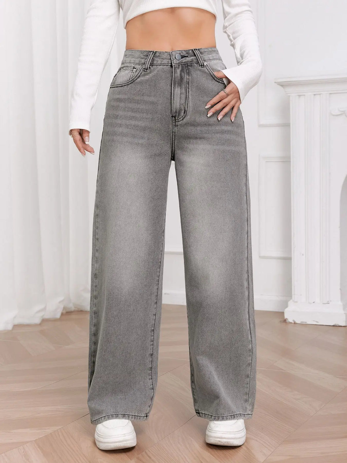 Wide Leg Distressed Straight Jeans for Women Elastic Casual Bootcut Denim Pants Bestseller Fashionable Ladies Jeans