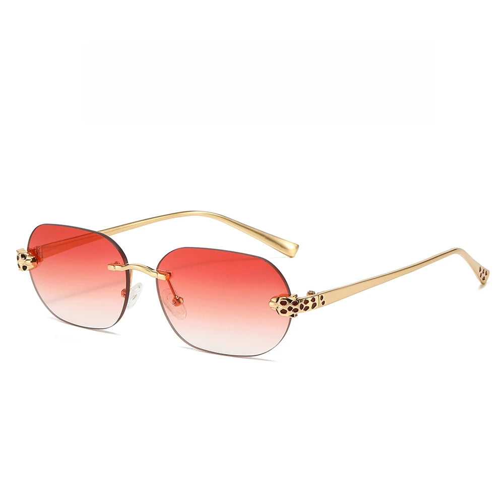 Luxury Brand Rimless Sunglasses Men Women Fashion Cheetah Decoration Metal Shades Frameless UV400 Shades Street Photography