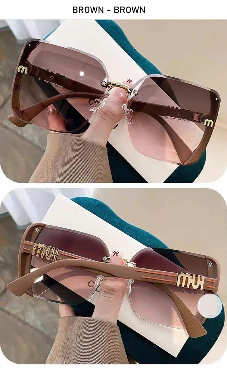 QVQV Fashion Oversized Square Sunglasses Women 2026 New Side Frame Letters Luxury Brand Sun Glasses Trendy Driving Eyeglasses